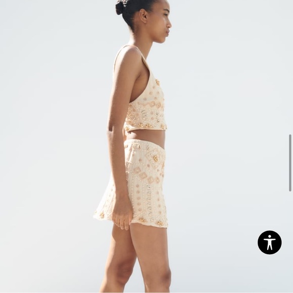 Zara embroidered shell mini skirt small beachy summer 7521/074 cream beige tan - Picture 10 of 15